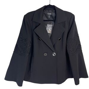 Dennis Basso Womens Black Blazer with Appliqué  Size 16 Bell Sleeve